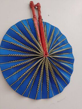Ankara Handmade folded Fan with leather handle